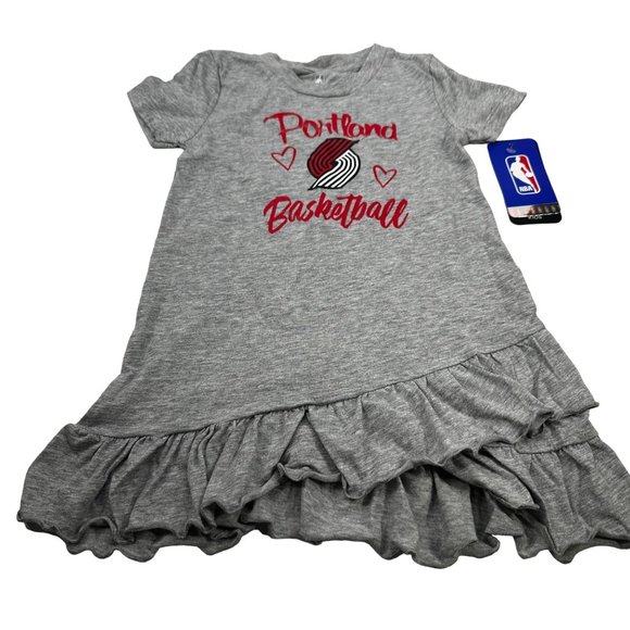 NBA Girl's Size 4T Portland Basketball Ruffle Layered Short Sleeve Dress Gray - Picture 1 of 16